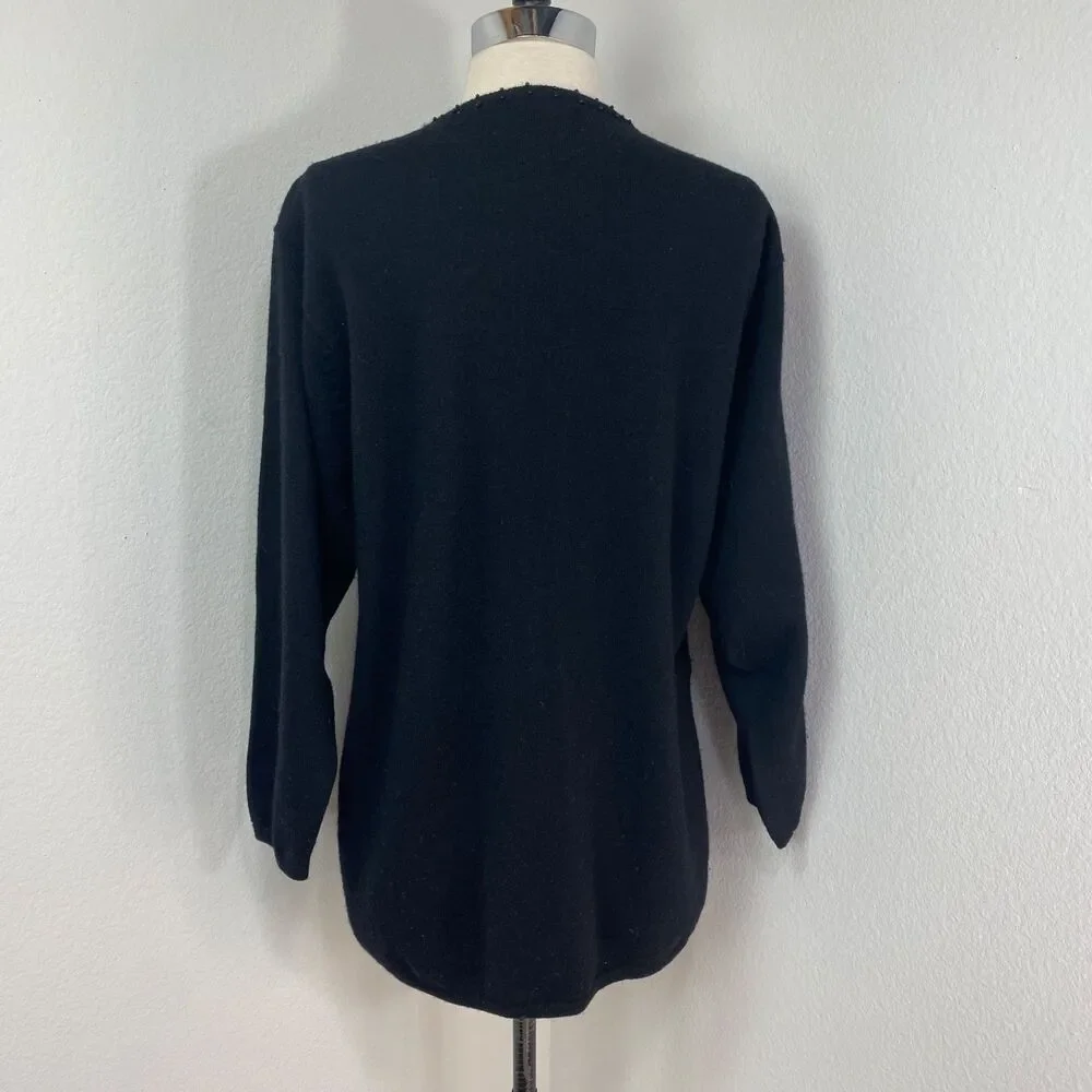 Vintage Karen Kane Black Merino Wool Beaded Cardigan Sweater Med Button Front